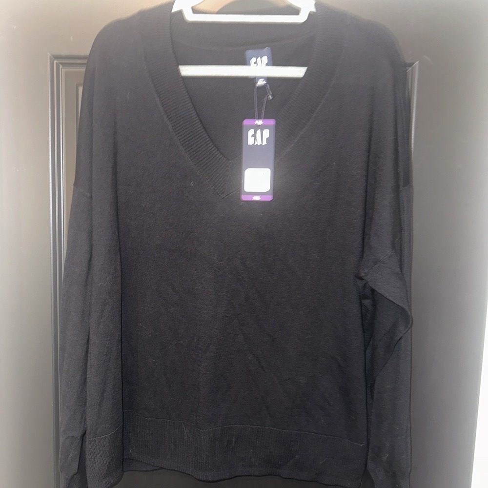 Gap V-Neck Sweater‎ Women's Size 2XL Black Cozy Lightweight Ribbed Trim NWT